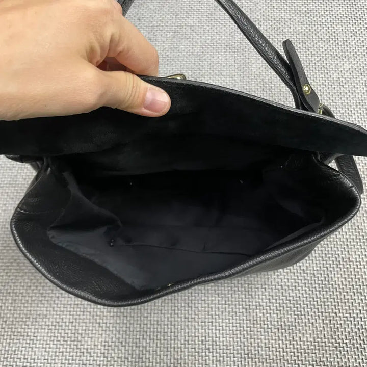 [BUNJANG] Black Leather Tote Crossbody Bag / [가방] 블랙 가죽 토트백 크로스백