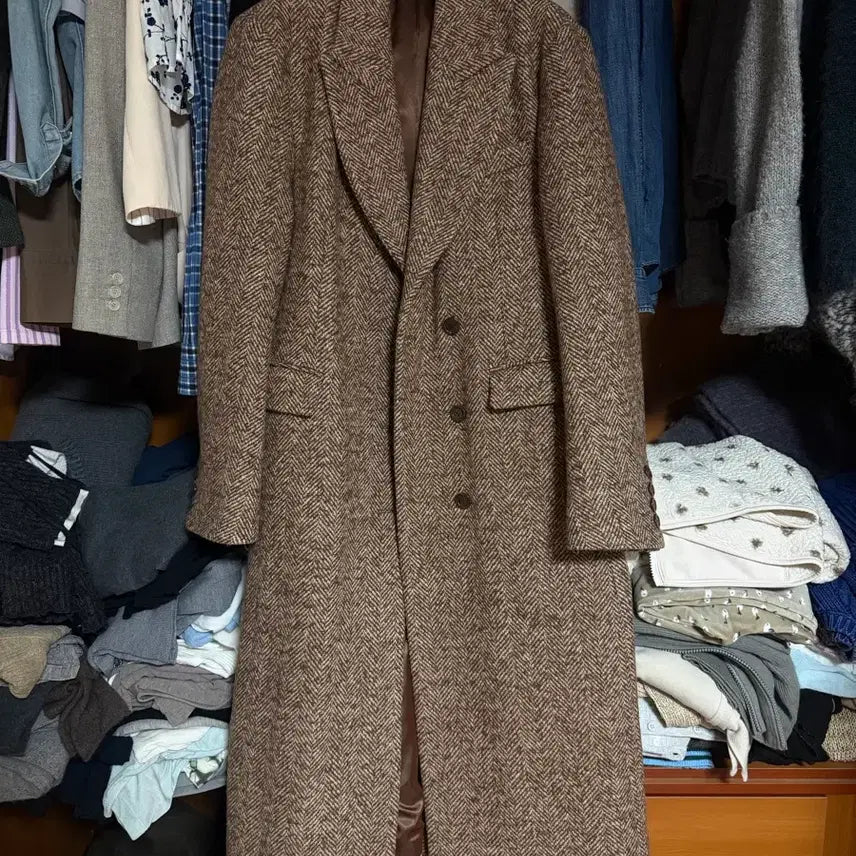 [BUNJANG] Grovestore Herringbone Brown Long Coat / 새상품) 그로브스토어 헤링본 브라운 롱코트 (완전 롱기장)