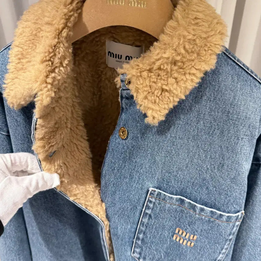 [BUNJANG] Miu Miu Shearling Embroidered Denim Blouson Jacket - Men's / ( S+ / 42 ) 미우미우 시어링 자수 데님 블루종 자켓 / 남성용