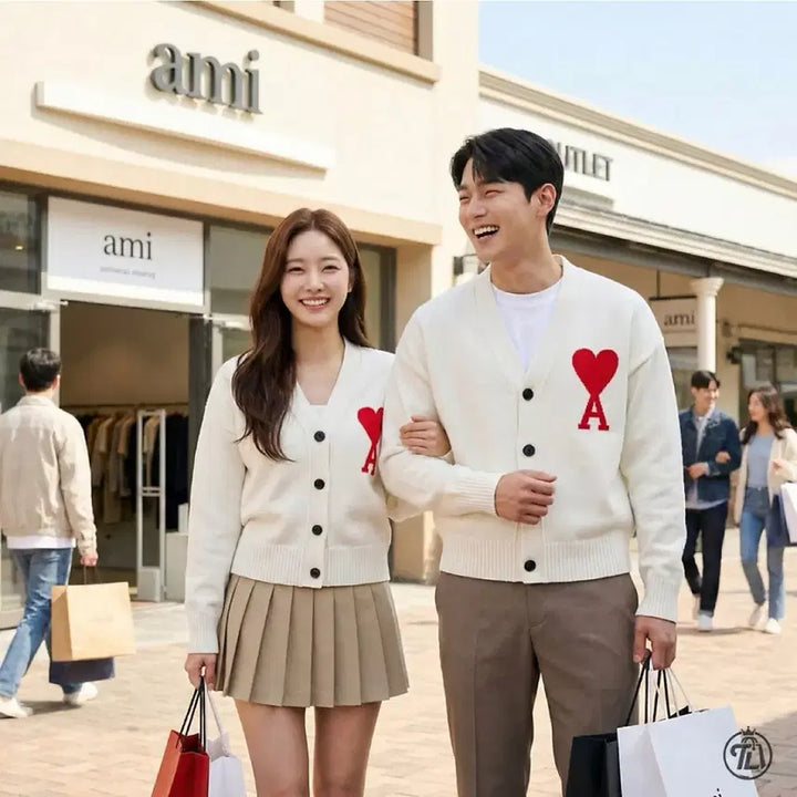 [BUNJANG] AMI Big Heart Cardigan - Gray, Navy / (촬영새상품)아미 빅하트 가디건-3가지색상