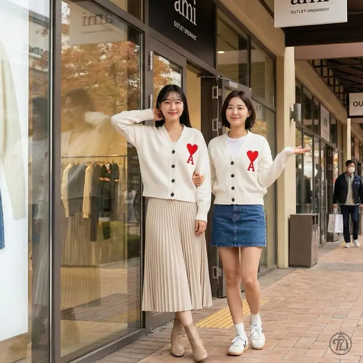 [BUNJANG] AMI Big Heart Cardigan - Gray, Navy / (촬영새상품)아미 빅하트 가디건-3가지색상
