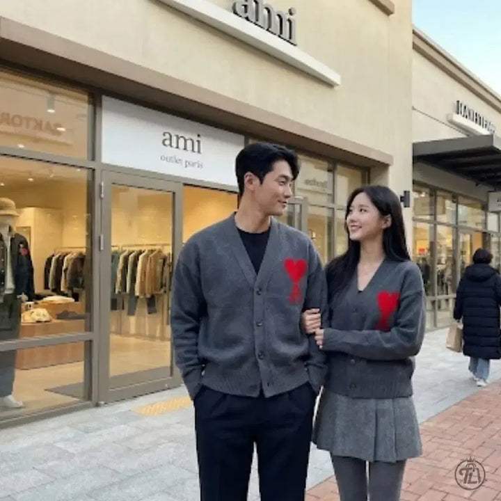 [BUNJANG] AMI Big Heart Cardigan - Gray, Navy / (촬영새상품)아미 빅하트 가디건-3가지색상