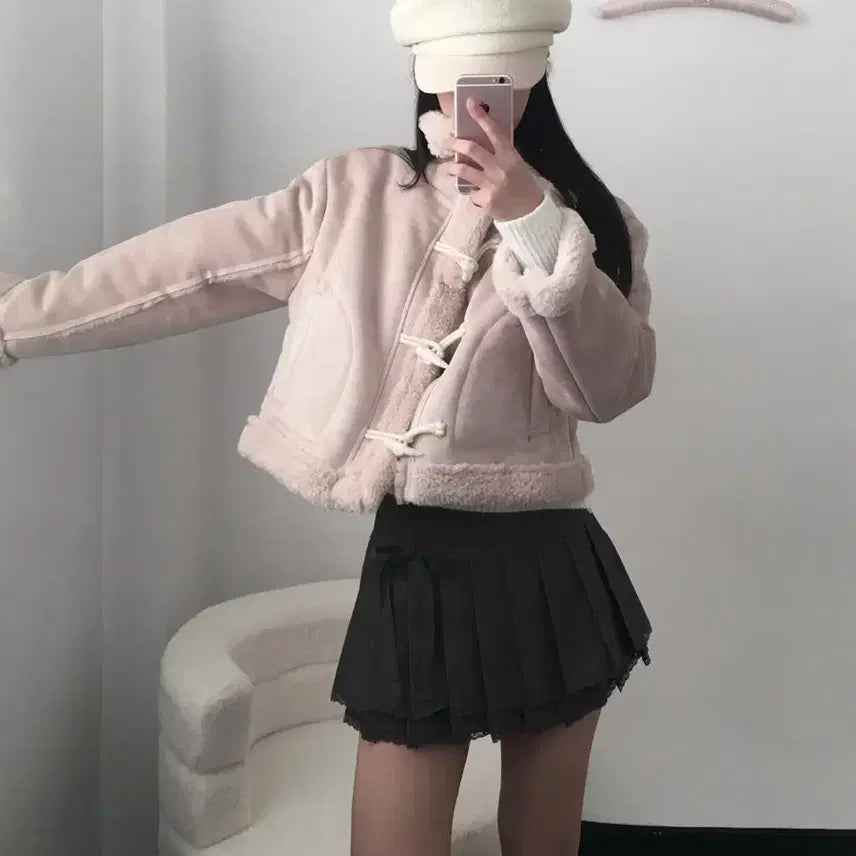 [BUNJANG] Dear Mustang Pink Faux Fur Coat / 디어무스탕  핑크