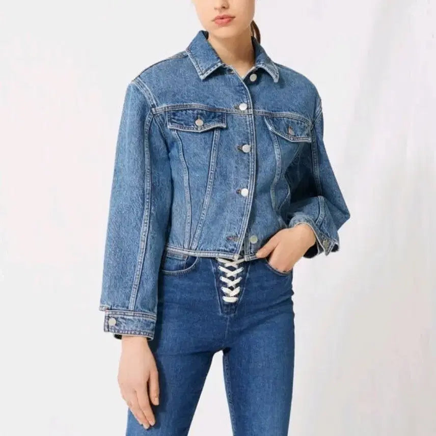 [BUNJANG] Maje Corset Crop Denim Jacket / 마쥬 코르셋 크롭 데님쟈켓#55~55반