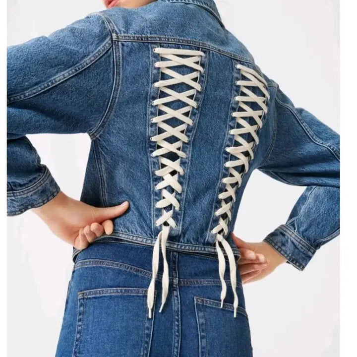 [BUNJANG] Maje Corset Crop Denim Jacket / 마쥬 코르셋 크롭 데님쟈켓#55~55반