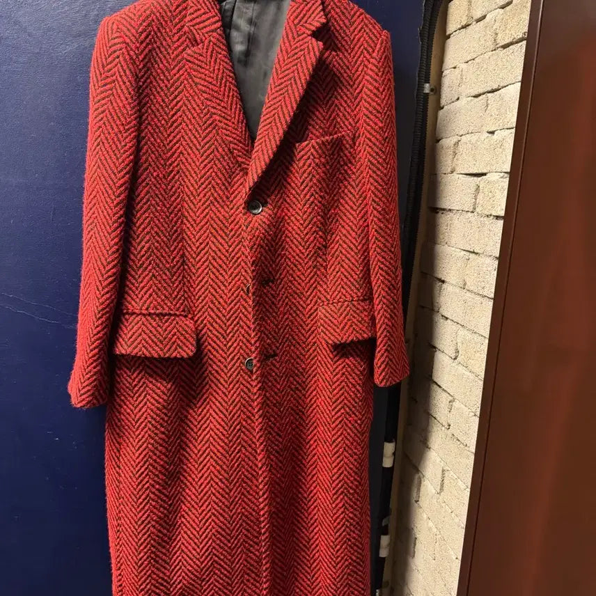 [BUNJANG] Red Herringbone Wool Coat / [100] 미착용 국내 양복점 제작 레드 헤링본 울 코트