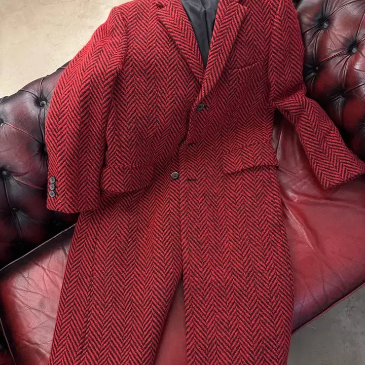 [BUNJANG] Red Herringbone Wool Coat / [100] 미착용 국내 양복점 제작 레드 헤링본 울 코트