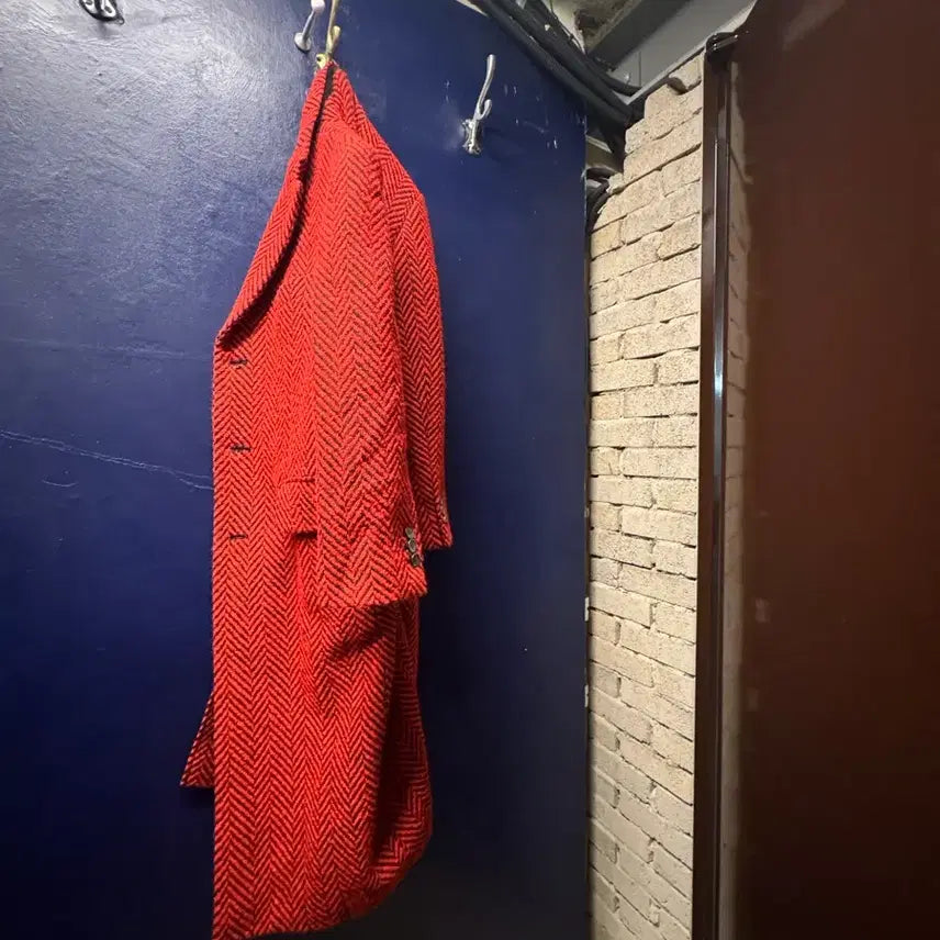 [BUNJANG] Red Herringbone Wool Coat / [100] 미착용 국내 양복점 제작 레드 헤링본 울 코트