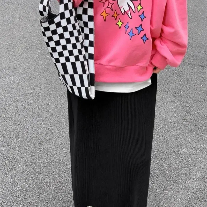 [BUNJANG] Black Checkered Knit Bag / 검정체크 니트가방