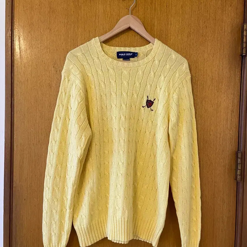 [BUNJANG] Polo Golf Yellow Cable Knit Sweater / 폴로 골프 옐로우 케이블 니트 스웨터