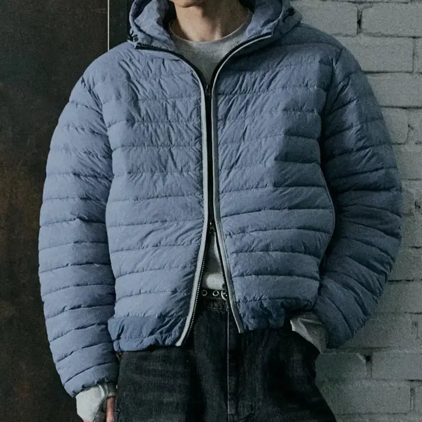 [BUNJANG] PINO Light Color Block Hooded Padded Jacket / 피인오 라이트 배색 후드 패딩 블루 새상품