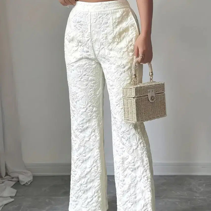[BUNJANG] New White Floral Pattern Pants / 화이트 플라워 패턴 바지(새상품)