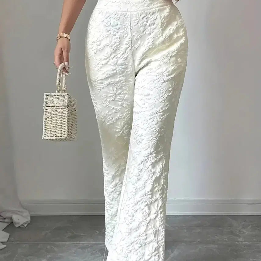 [BUNJANG] New White Floral Pattern Pants / 화이트 플라워 패턴 바지(새상품)