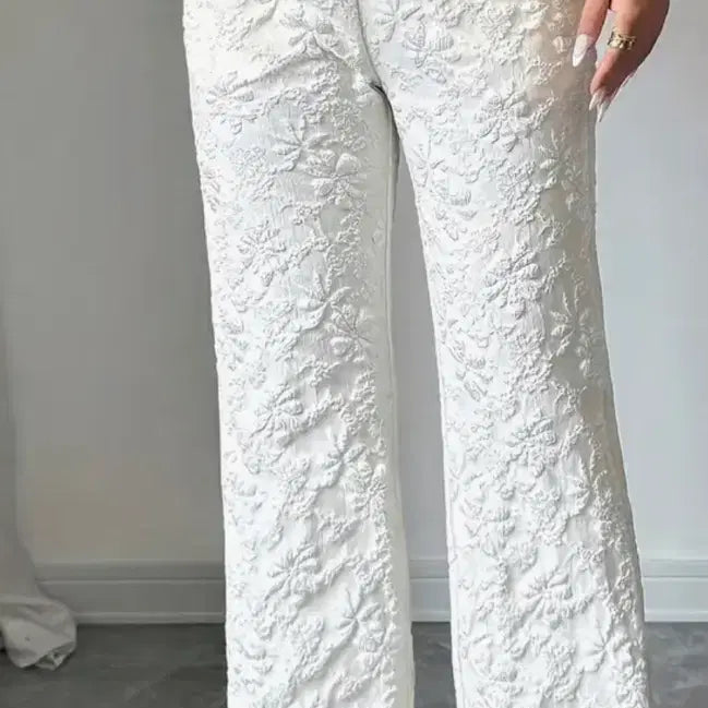 [BUNJANG] New White Floral Pattern Pants / 화이트 플라워 패턴 바지(새상품)