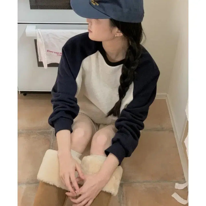 [BUNJANG] Ably Raglan Fleece Sweatshirt / 에이블리 배색 나그랑 기모 맨투맨