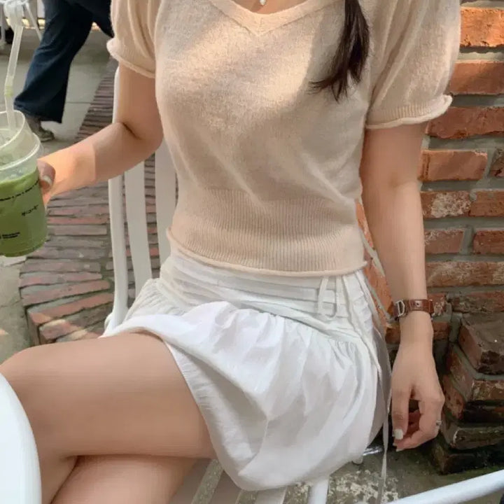 [BUNJANG] Moro Market Heart Neck Knit Peach Top / 모로마켓 하트넥니트 피치 새상품