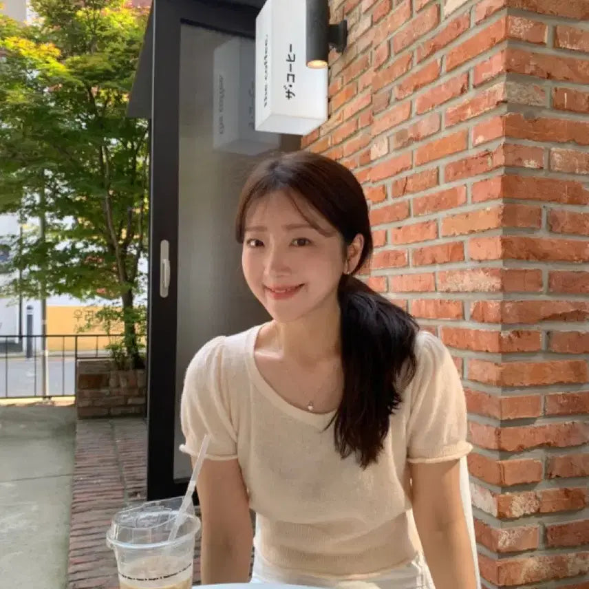 [BUNJANG] Moro Market Heart Neck Knit Peach Top / 모로마켓 하트넥니트 피치 새상품