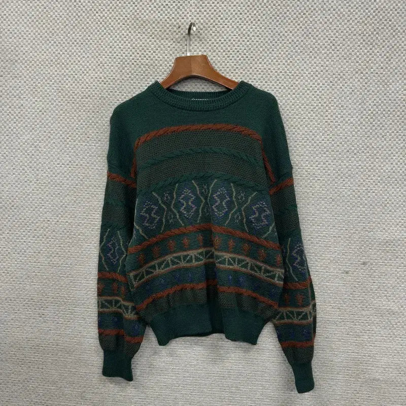 [BUNJANG] Brolio Green Vintage Pattern Knit Sweater / 브롤리오 그린 빈티지패턴 니트 L M09039