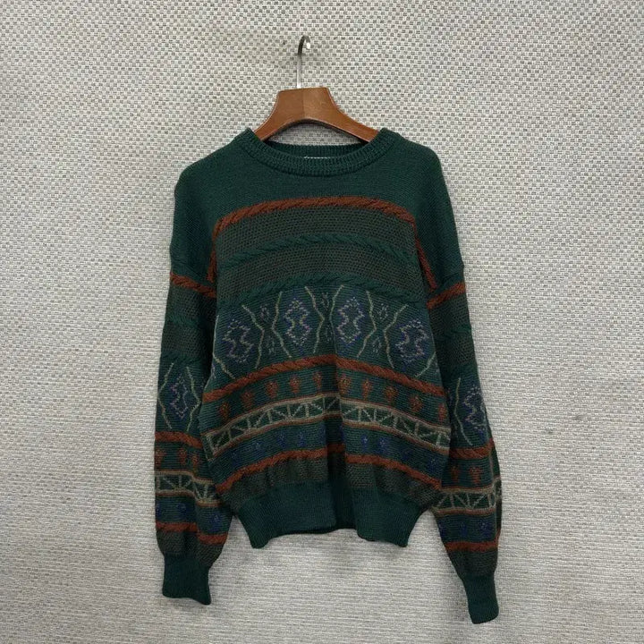 [BUNJANG] Brolio Green Vintage Pattern Knit Sweater / 브롤리오 그린 빈티지패턴 니트 L M09039