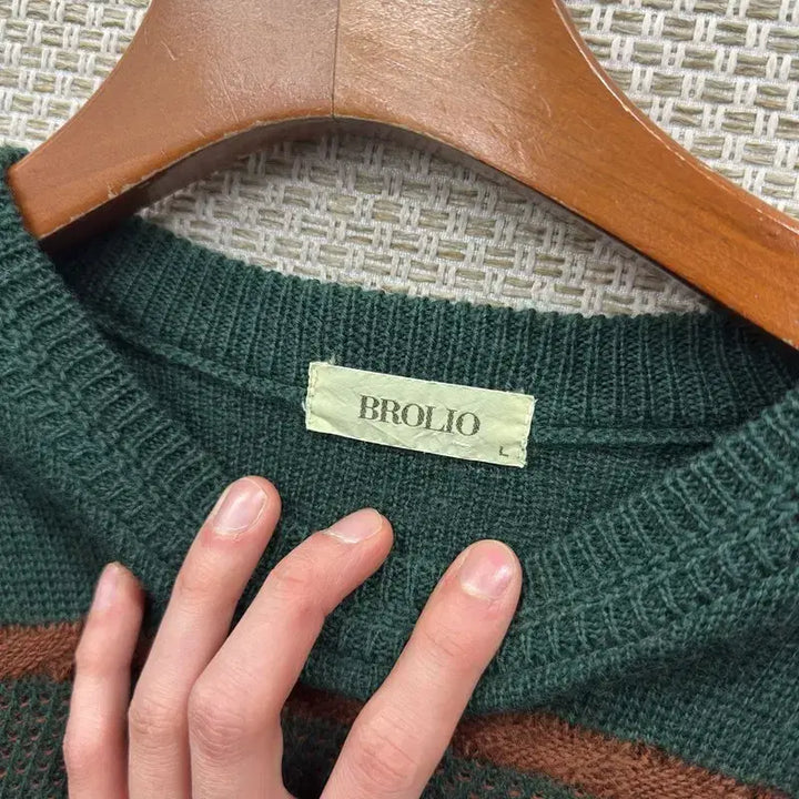 [BUNJANG] Brolio Green Vintage Pattern Knit Sweater / 브롤리오 그린 빈티지패턴 니트 L M09039