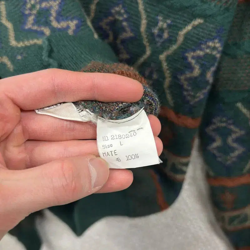 [BUNJANG] Brolio Green Vintage Pattern Knit Sweater / 브롤리오 그린 빈티지패턴 니트 L M09039