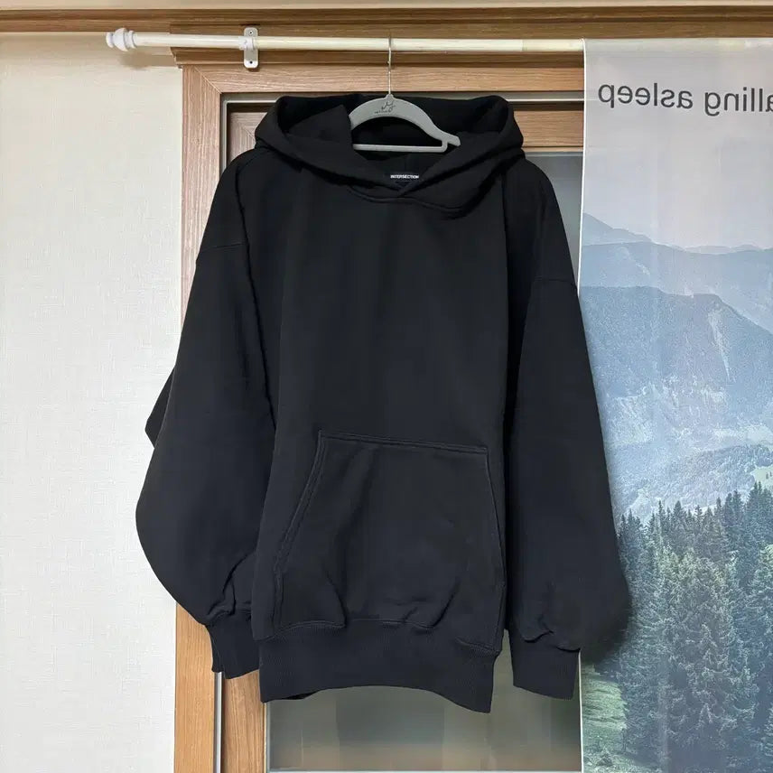 [BUNJANG] Interjection Crop Sweat Hoodie Black / [1] 인터젝션 크롭 스웨트후드 블랙
