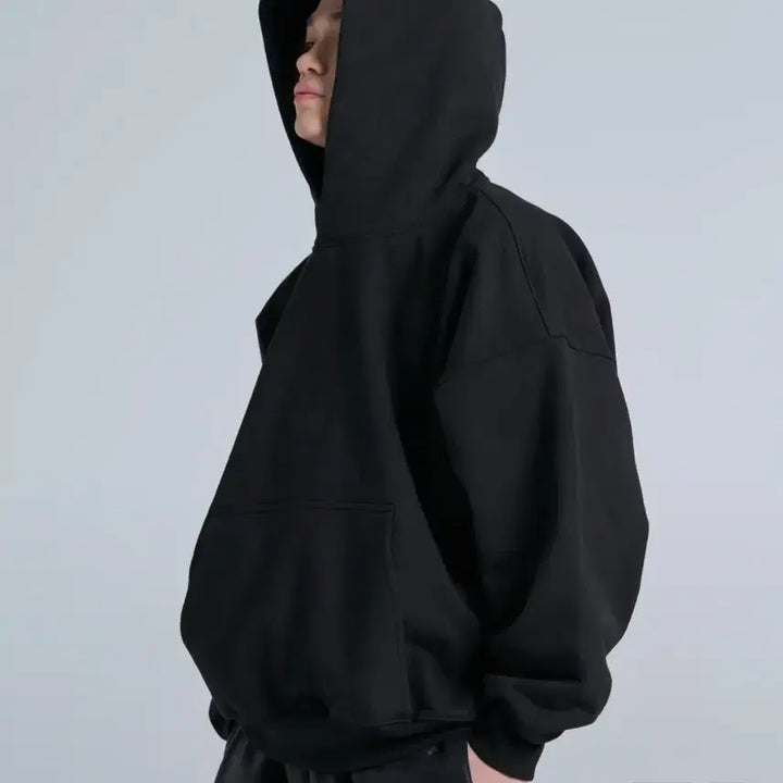 [BUNJANG] Interjection Crop Sweat Hoodie Black / [1] 인터젝션 크롭 스웨트후드 블랙
