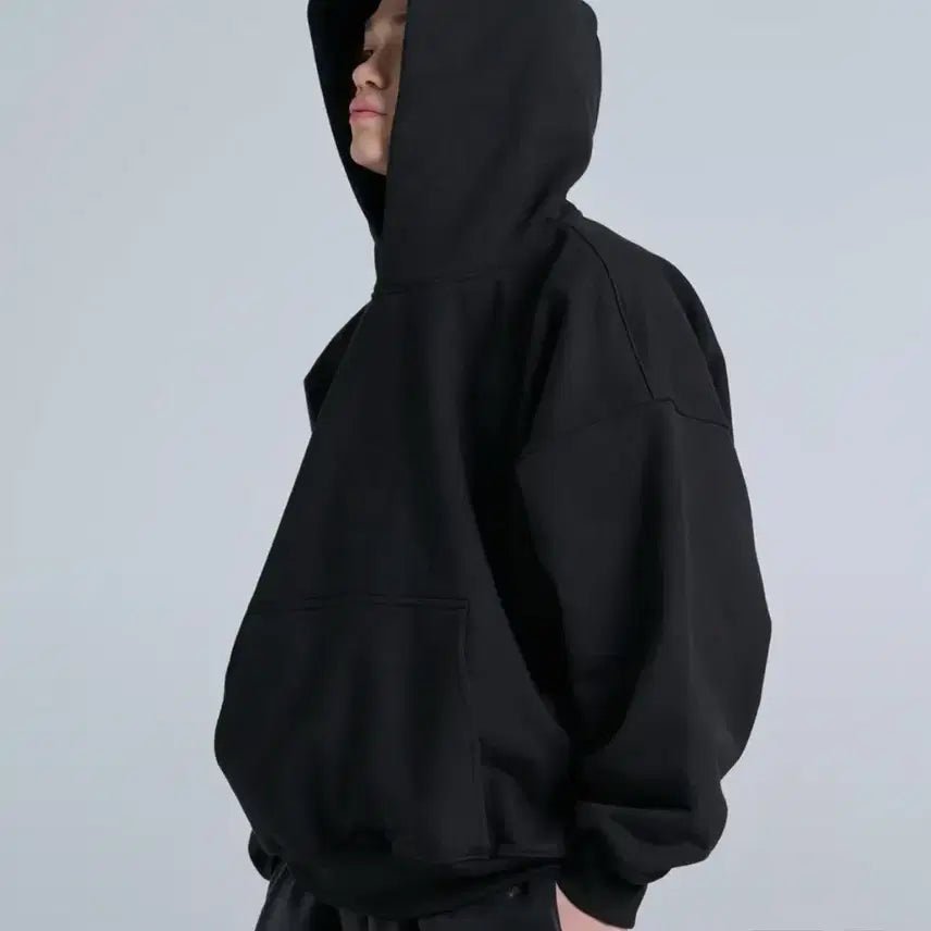 [BUNJANG] Interjection Crop Sweat Hoodie Black / [1] 인터젝션 크롭 스웨트후드 블랙