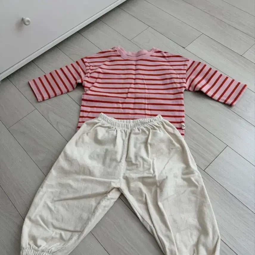 [BUNJANG] VIVIO Stripe Tee & Gojaengi Set (XS) / 베베오니 / 스트라이프 티 + 고쟁이 세트 판매 ! (xs사이즈)
