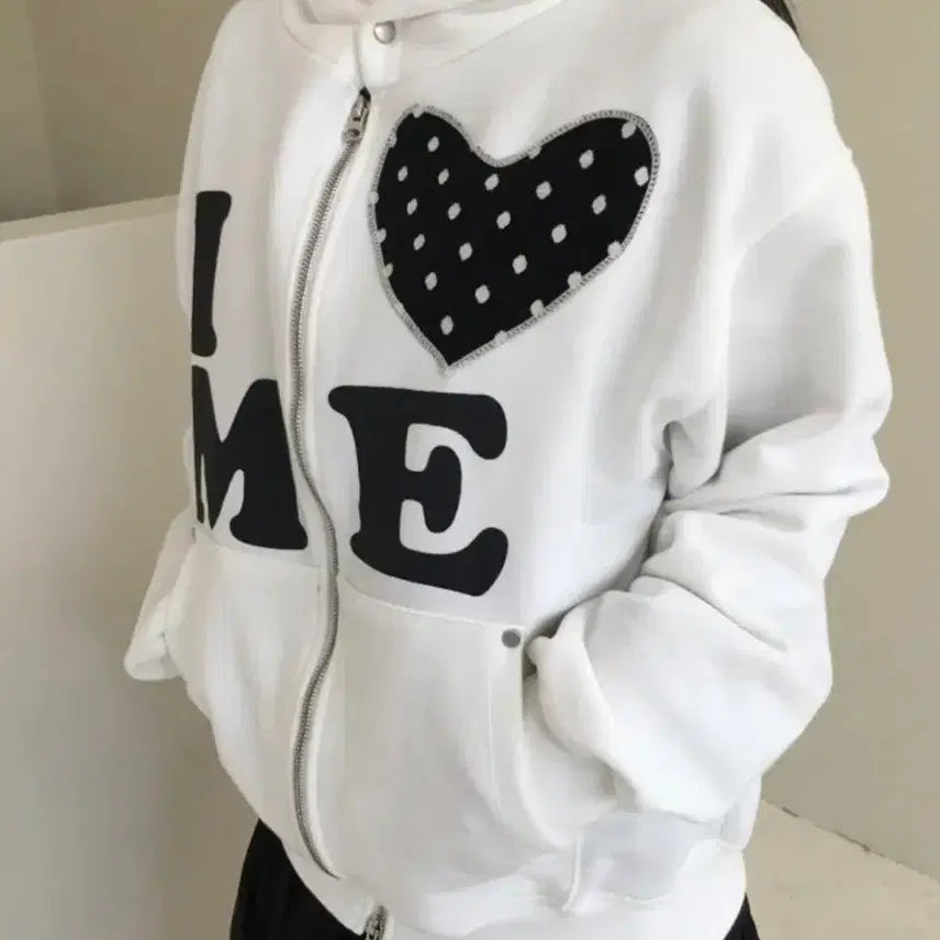 [BUNJANG] White Heart Two-Way Hoodie Zip-up / 화이트 하트 투웨이 후드집업