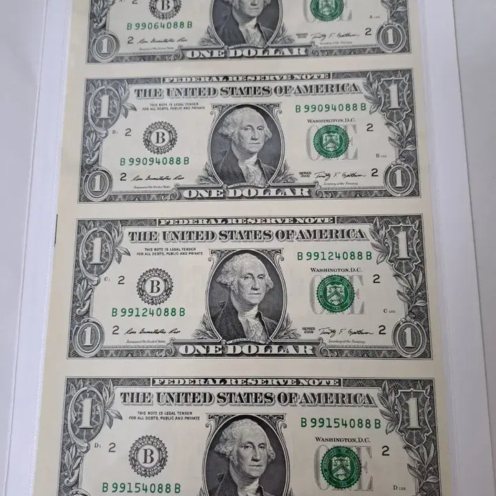 [BUNJANG] Uncut US $1 Bill Sheet 2009 / 미국 1달러 지폐4장 언컷시트 2009