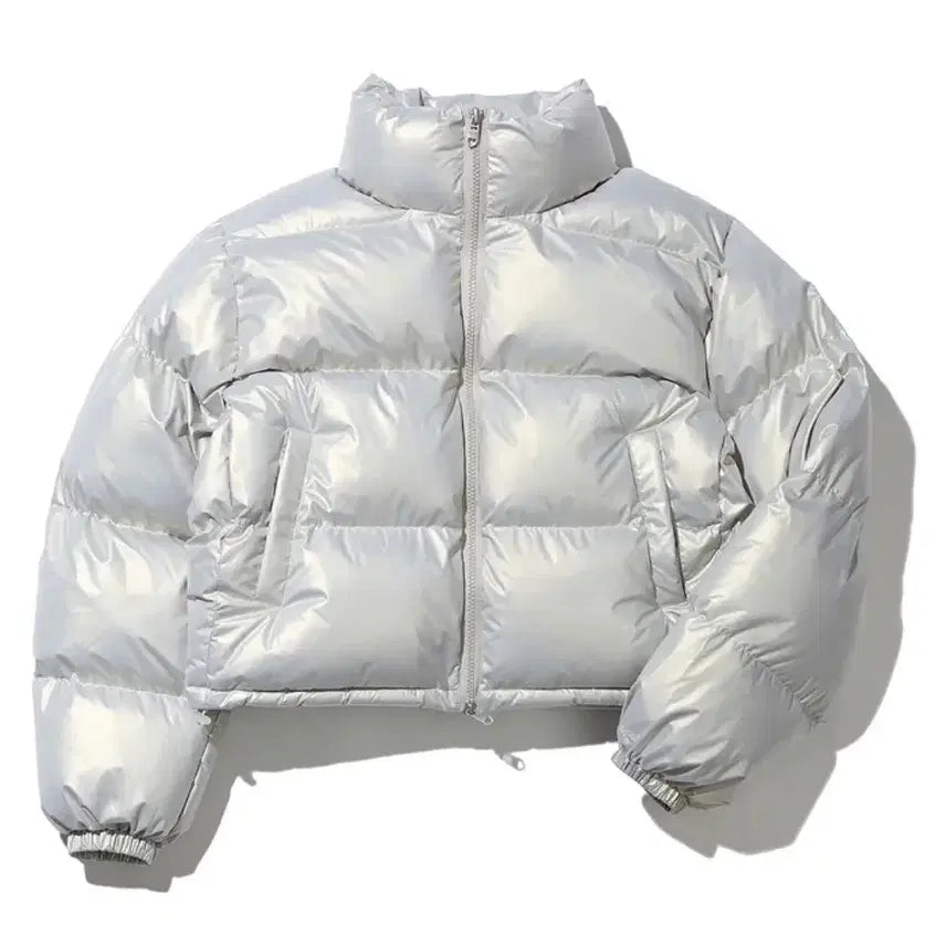[BUNJANG] Bittersels Glossy Silver Cropped Padded Jacket / 비터셀즈 글로시 실버 크롭 패딩 점퍼