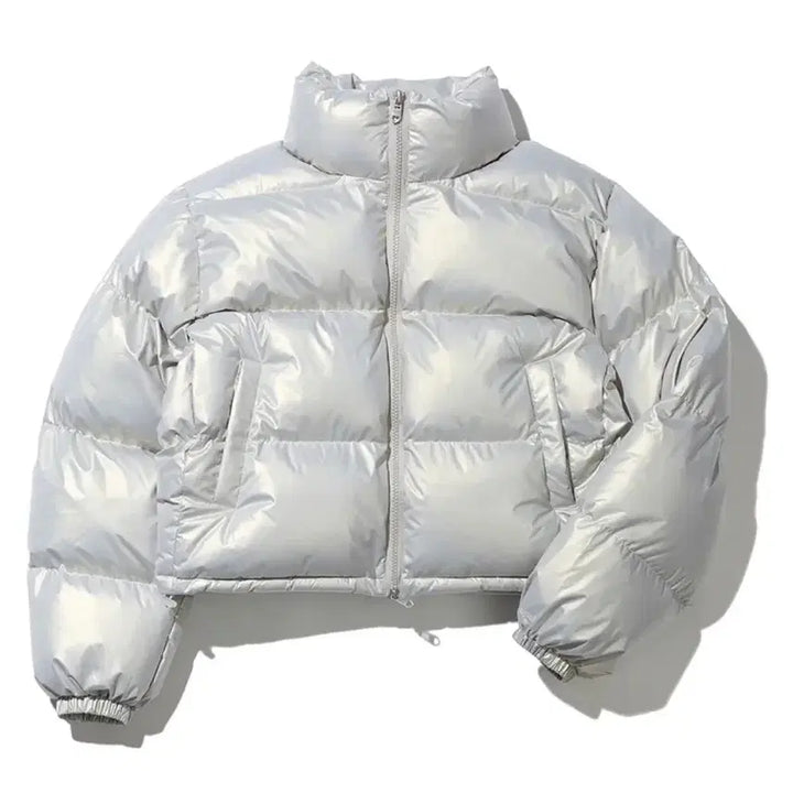 [BUNJANG] Bittersels Glossy Silver Cropped Padded Jacket / 비터셀즈 글로시 실버 크롭 패딩 점퍼