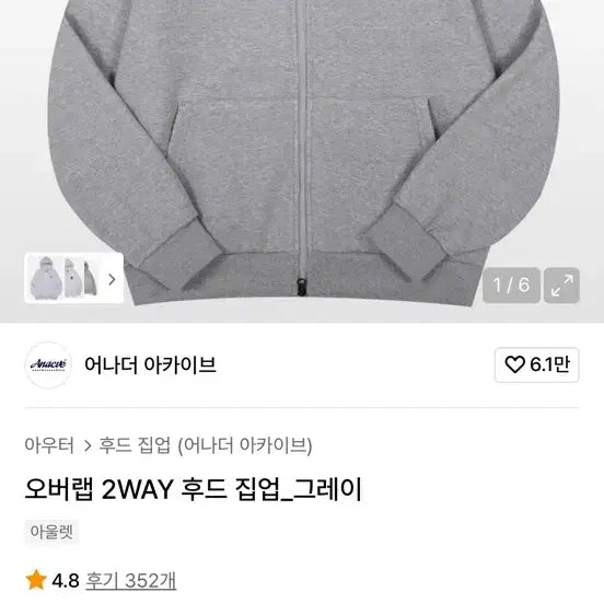 [BUNJANG] Another Archive Hoodie Gray M (95-100) / 어나더아카이브 후드집업 그레이 m(95-100)