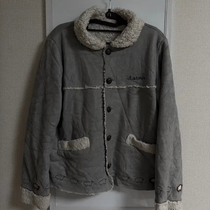[BUNJANG] Gray Suede Fur Leather Mouton Jacket / 그레이 스웨이드 퍼 가죽 무스탕 자켓