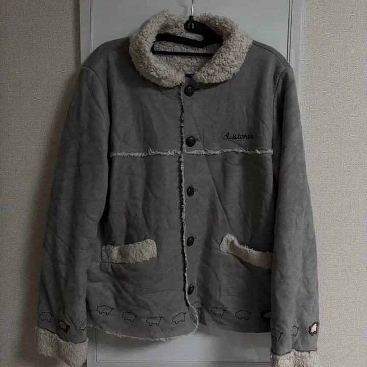 [BUNJANG] Gray Suede Fur Leather Mouton Jacket / 그레이 스웨이드 퍼 가죽 무스탕 자켓