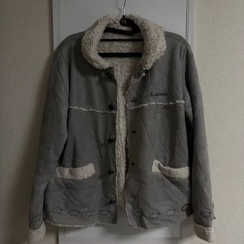 [BUNJANG] Gray Suede Fur Leather Mouton Jacket / 그레이 스웨이드 퍼 가죽 무스탕 자켓