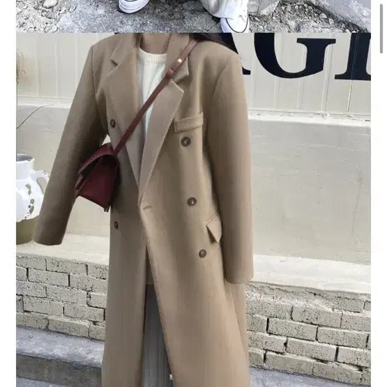 [BUNJANG] Camel Double Long Wool Coat / 겨울 카멜 더블 롱코트 울코트 울롱코트