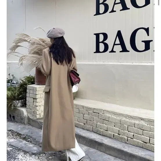 [BUNJANG] Camel Double Long Wool Coat / 겨울 카멜 더블 롱코트 울코트 울롱코트