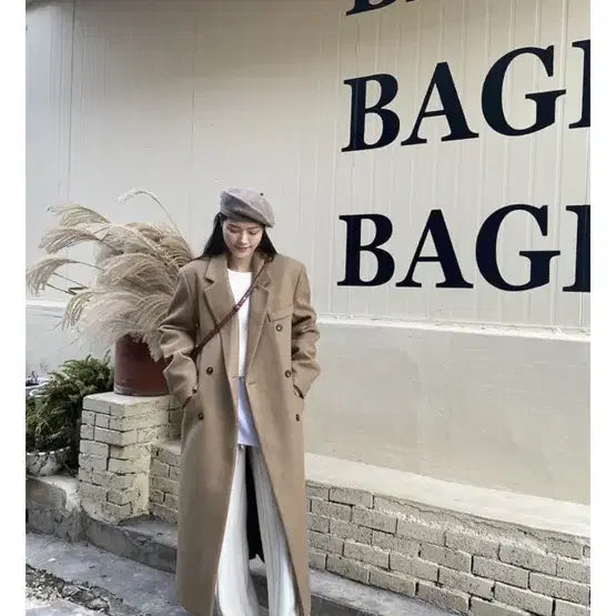 [BUNJANG] Camel Double Long Wool Coat / 겨울 카멜 더블 롱코트 울코트 울롱코트