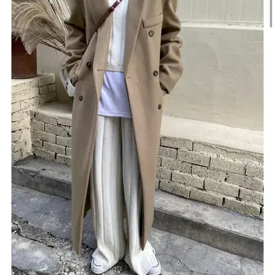 [BUNJANG] Camel Double Long Wool Coat / 겨울 카멜 더블 롱코트 울코트 울롱코트