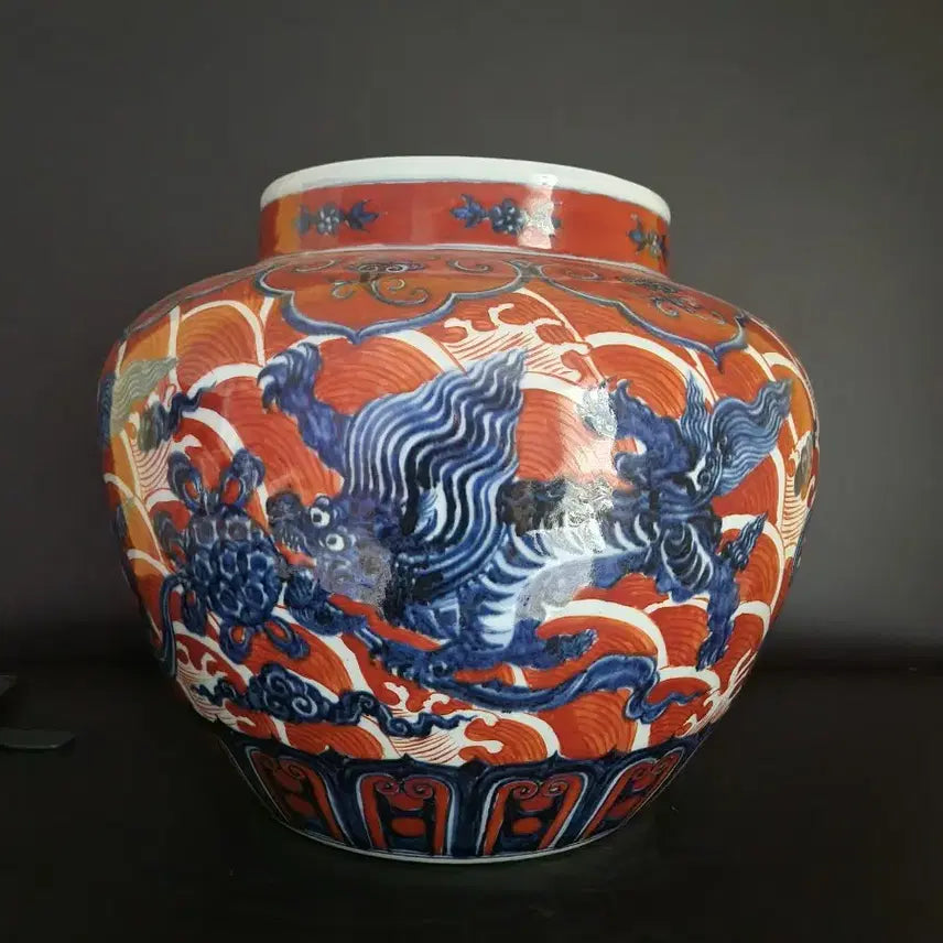 [BUNJANG] Chinese Ceramic Vase 30.7cm / 청화 홍채 해수용문 대관 높이30.7cm 중국도자기