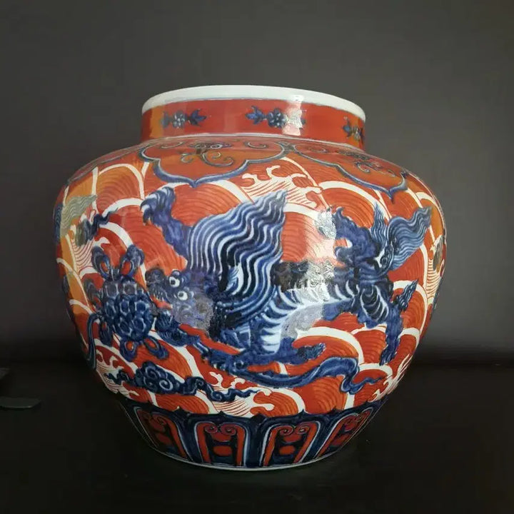 [BUNJANG] Chinese Ceramic Vase 30.7cm / 청화 홍채 해수용문 대관 높이30.7cm 중국도자기