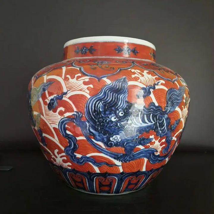 [BUNJANG] Chinese Ceramic Vase 30.7cm / 청화 홍채 해수용문 대관 높이30.7cm 중국도자기