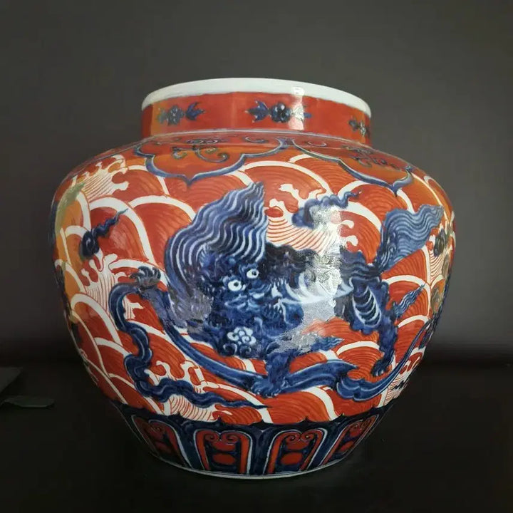 [BUNJANG] Chinese Ceramic Vase 30.7cm / 청화 홍채 해수용문 대관 높이30.7cm 중국도자기