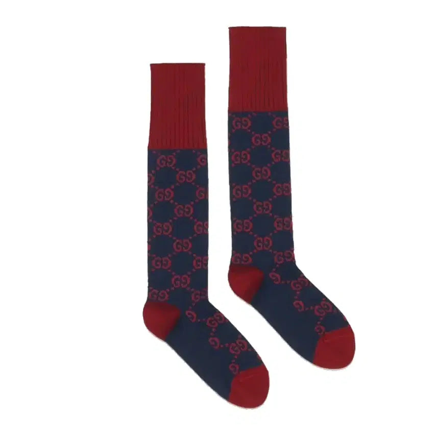 [BUNJANG] Gucci GG Pattern Cotton Blend Long Socks Navy / 새상품 구찌 양말 GG 패턴 코튼 블랜드 롱삭스 네이비 정가 32만원