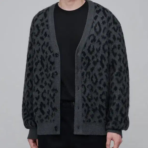[BUNJANG] Leopard Mohair Cardigan (Size L) / 새상품 무신사 레오파드 모헤어 가디건 L
