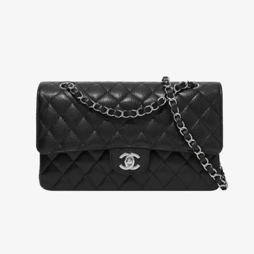 [BUNJANG] Chanel Classic Caviar Medium Flap Bag / 샤넬 클래식 캐비어 미디움 은장