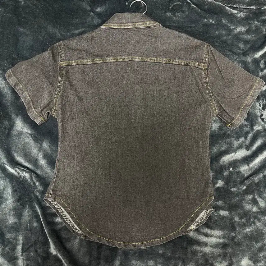 [BUNJANG] Vintage Washed Black Denim Short Sleeve Shirt / 새상품) 빈티지 워싱 흑청 반팔셔츠