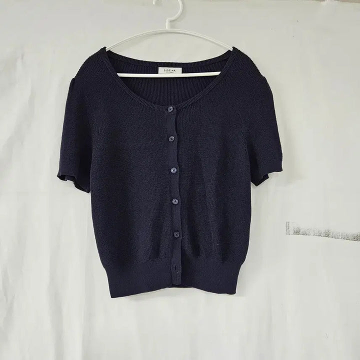 [BUNJANG] Sistina Navy Knit Cardigan / 시스티나 여성 라운드넥 반팔 니트 가디건 네이비 55